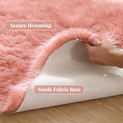 Pink Faux Sheepskin Fluffy Fur Rugs for Bedroom Machine Washable Fuzzy Area Rugs for Living Room Runner Rugs for Hallway 2x6