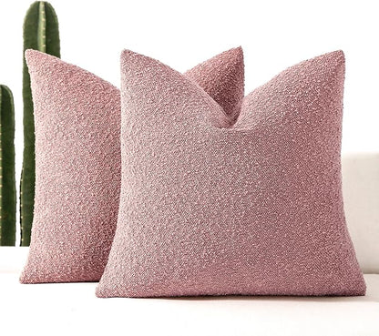 Boucle Decorative Throw Pillow Covers for Couch Set of 2, 24x24 inches, Pink