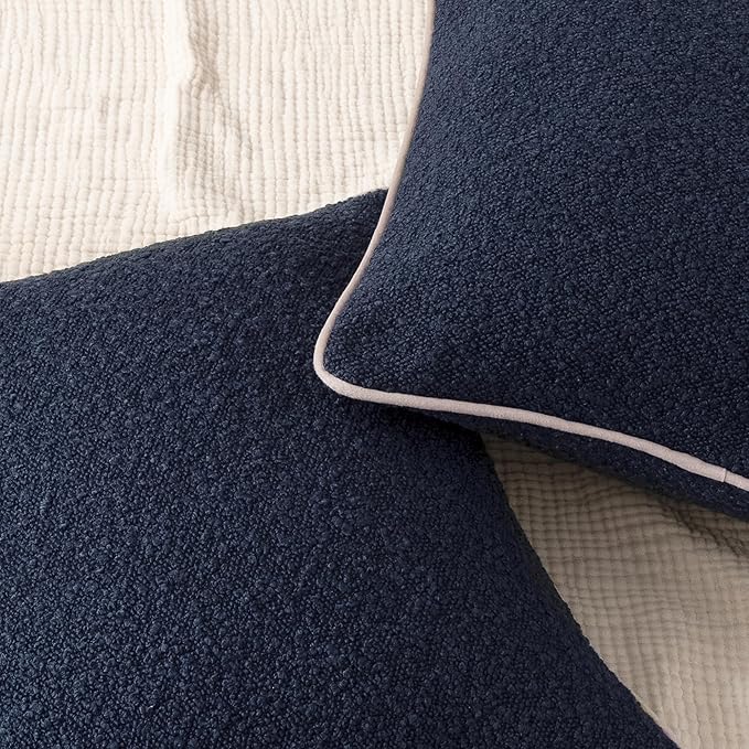 Amazon Basics Boucle Throw Pillow Covers for Couch, Living Room, Home Decor with Hidden Zipper, Blue, 20×20in, Pack of 2