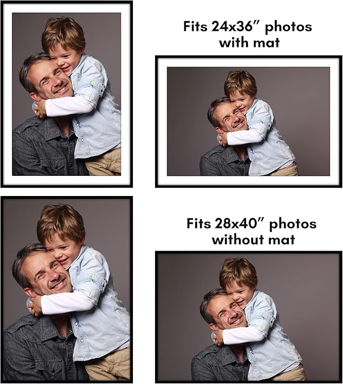 Americanflat 28x40 Poster Frame with Polished Plexiglass - Use as 24x36 Frame with Mat or Display 28x40 Photo Without Mat - Streamline Collection - Thin Border Picture Frames for Wall - Black