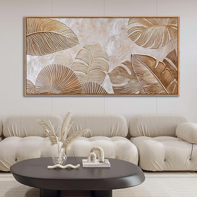 Minimalist Wall Art for Living Room - Beige Modern Wall Art | Large Framed Boho Canvas Painting | Contemporary Neutral Pictures for Bedroom Above Bed | Artwork Decor 29×58IN