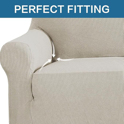 H.VERSAILTEX Stretch Couch Covers for Sofa 1 Piece Slipcovers for Couches 3 Seater Couch Cover Feature Thick Checked Jacquard Fabric with Elastic Bottom(Large Sofa 90"-100" Wide, Island Fossi)