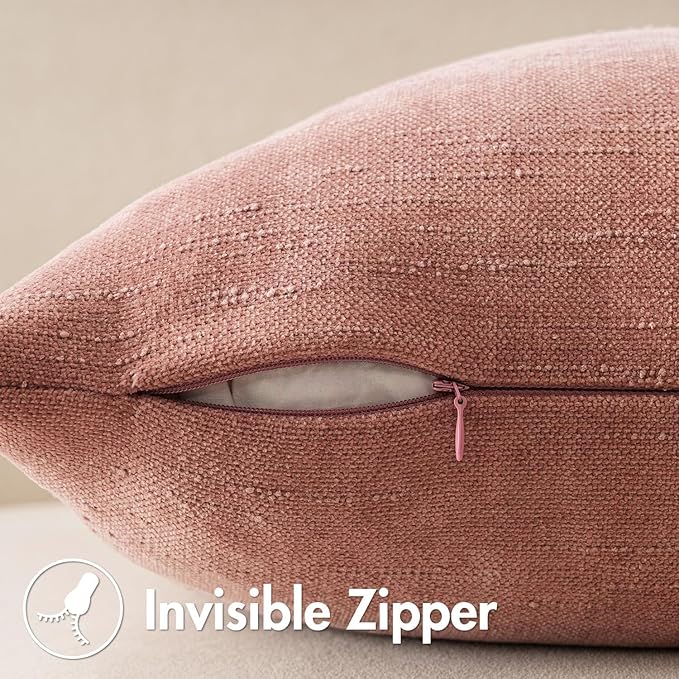 MIULEE Pack of 2 Decorative Throw Pillow Covers Soft Chenille Throw Pillows Solid Textured Cushion Covers for Spring Valentine's Day Couch Sofa Bedroom Living Room 18x18 Inch, Blush Pink