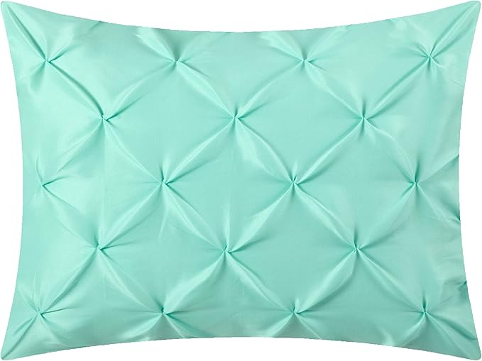 EVOLIVE 4pc Set Pinch Pleat/Kiss Pleat, Pintuck Down Alternative Comforter Set with Pompom (Full/Queen, Mint)