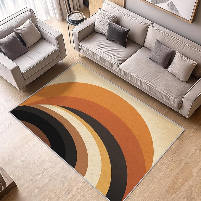 Abstract Rugs for Living Room 8x10 - Abstract Rainbow Rug, 4x7 Rug, Swirl Geometric Area Rug & Room Decor, Retro Boho Carpet & Home Decor, Washable Non Slip Anti Skid Rugs