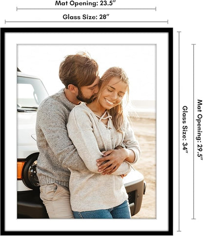 Americanflat 28x34 Picture Frame with Polished Plexiglass - Use as 24x30 Frame with Mat or Display 28x34 Photo Without Mat - Streamline Collection - Thin Border Picture Frames for Wall - Black