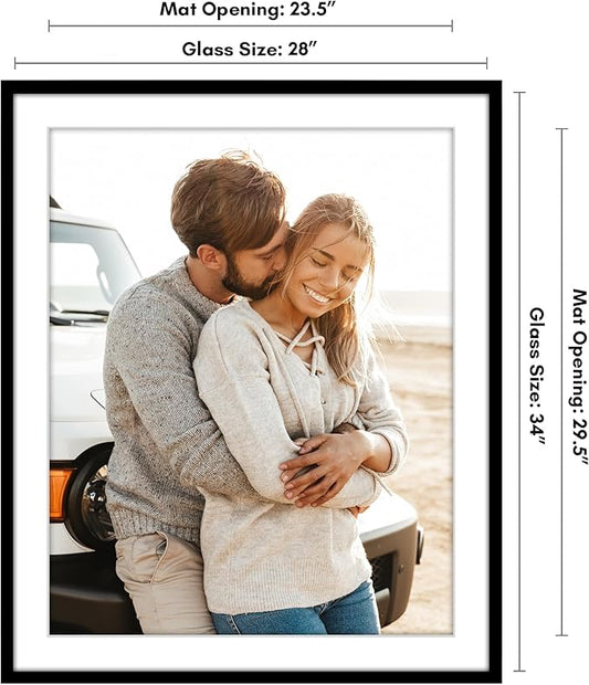 Americanflat 28x34 Picture Frame with Polished Plexiglass - Use as 24x30 Frame with Mat or Display 28x34 Photo Without Mat - Streamline Collection - Thin Border Picture Frames for Wall - Black