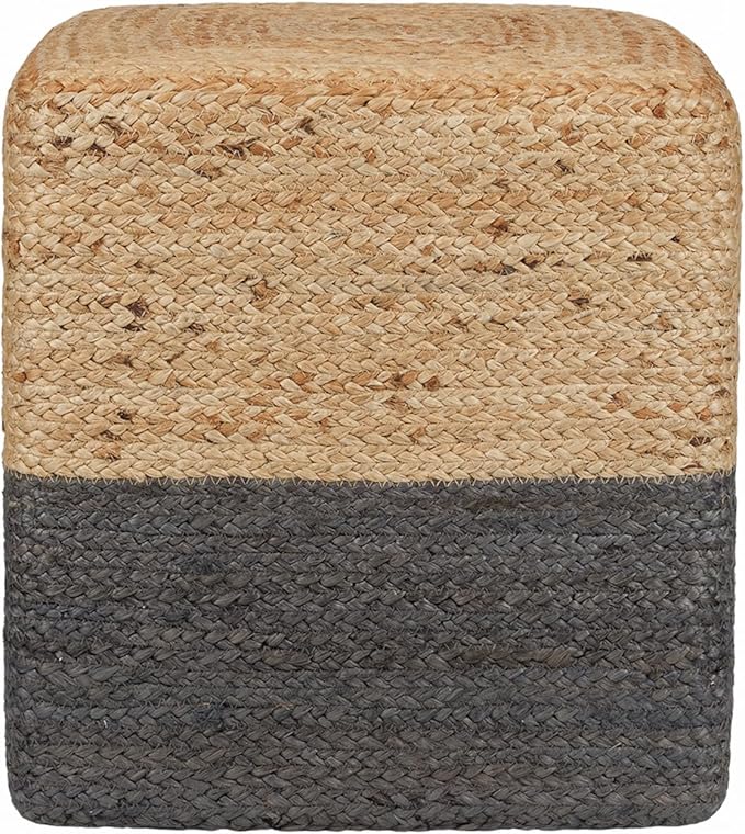 REDEARTH · Cube Pouf Foot Stool Ottoman - Jute Braided Pouffe Poof Accent Sitting Footrest for The Living Room, Bedroom, Nursery, Patio, Lounge & Other Rooms (14.5”X14.5”X16”; Natural Gray)