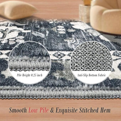 RUGSURE Washable Area Rugs - Perfect for Living Room, Bedroom, Kids Room, Nursery - Stain & Water Resistant Non-Slip, Pet & Child Friendly, Vintage Tribal Area Rugs (Grey, 8' x 10')