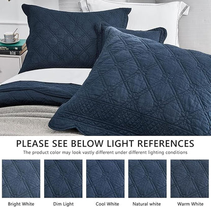 CHIXIN Oversized Cotton Bedspread Queen Size - Real Stitching - Luxury Quilted Bedding Cover for All Season, Reversible, Ultra Soft, Lightweight, 3 Piece, Navy