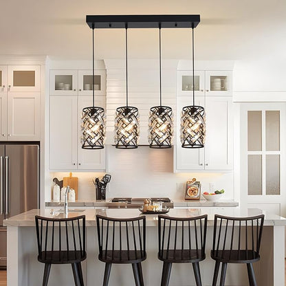 Pendant Lights for Kitchen Island, 25.59 Inch Modern Farmhouse Pendant Lighting Fixtures with K9 Crystals, 36W Dining Room Light for Above Table, Bar, Entryway (Bulbs Not Included)