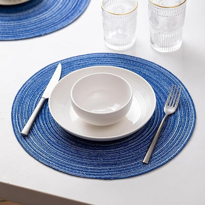 Round Placemats Set of 12 Woven Placemats Washable Braided Table Mats for Dining Table Heat Resistant Non-Slip Circle Place Mats(Royal Blue)