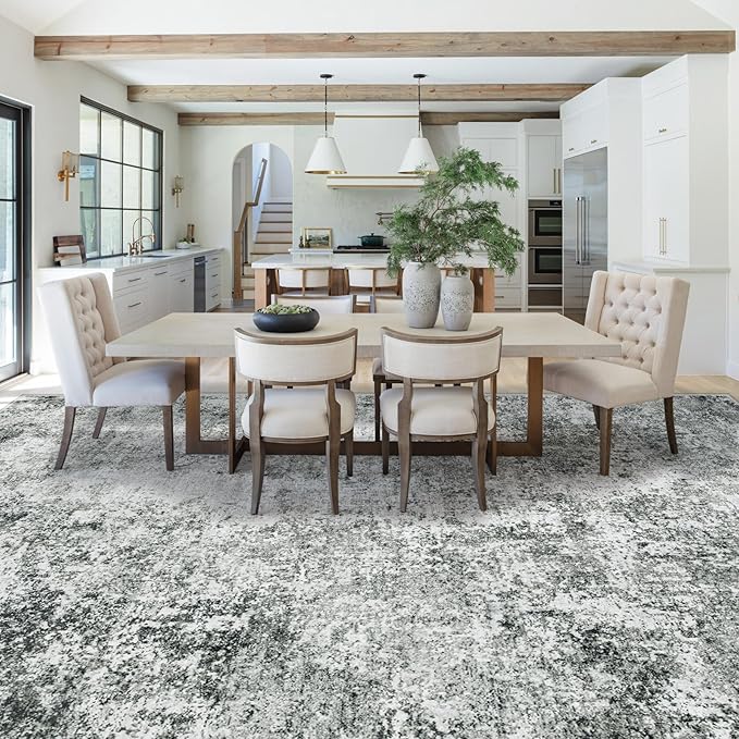9x12 Area Rugs for Living Room, Washable Modern Abstract Large Area Rug Neutral Soft Non Slip Kids Rug Stain Resistant Indoor Carpet for Bedroom Nursery Dining Room Playroom Home Office(Grey, 9'x12')