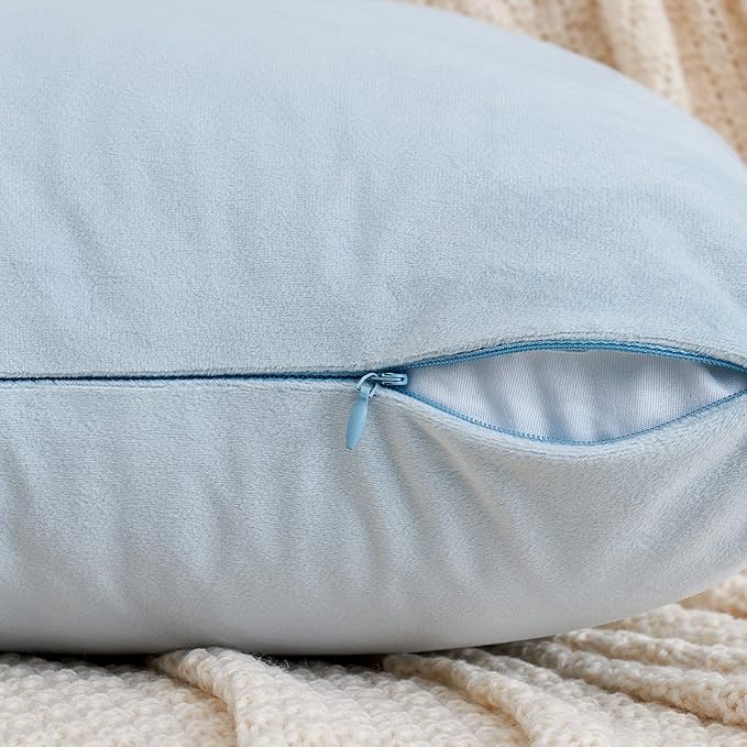EMEMA Pack of 2 Velvet Pillow Covers Decorative Rectangle Pillowcase Soft Solid Cushion Case for Sofa Bedroom Car 12x20 Inch Baby Blue