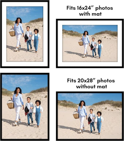 Americanflat 20x28 Picture Frame with Polished Plexiglass - Use as 16x24 Frame with Mat or Display 20x28 Photo Without Mat - Streamline Collection - Thin Border Picture Frames for Wall - Black