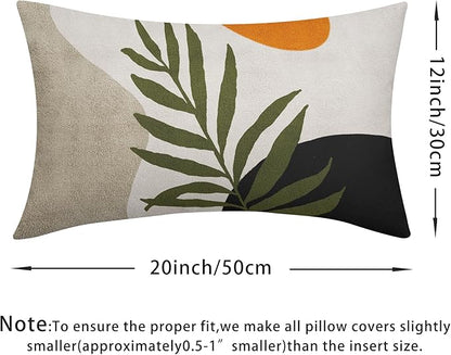 Spring Boho Pillow Covers 12x20 Set of 2 Abstract Mid Century Throw Pillow Covers Green Pillowcase Linen Decoration Farmhouse Soft Decorative Aesthetic Cushion Case Couch for Indoor Outdoor Home Decor