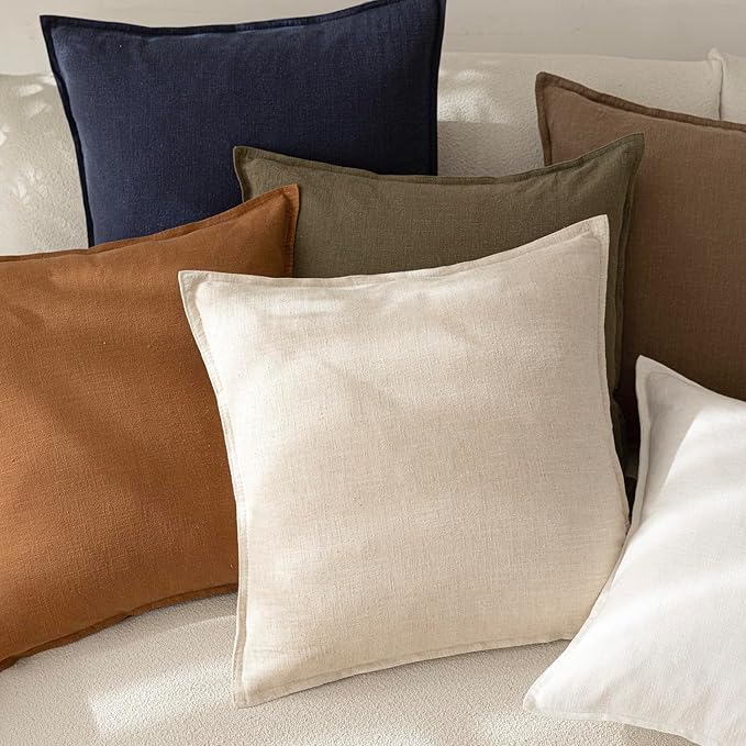 Foindtower Pack of 2, Decorative Linen Soild Throw Pillow Covers Soft Accent Cushion Case Boho Farmhouse Neutral Pillowcase for Couch Sofa Bedroom Living Room Home Decor 26 x 26 Inch Natural Beige
