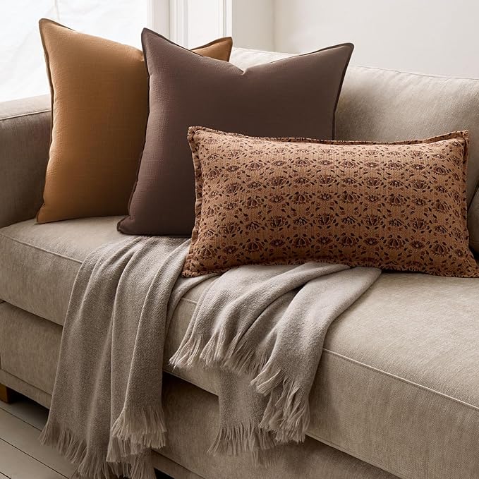 Neutral Brown Linen Pillow Covers Pack of 4 Decorative Natural Solid Throw Pillow Covers Soft Accent Boho Farmhouse Couch Pillowcases Modern Home Decors for Living Room Bed Sofa 18x18 Inch