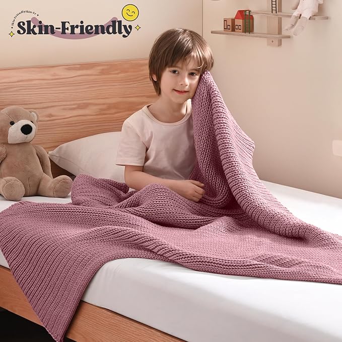 Guohaoi Knitted Weighted Blanket Kids (Muted Pink 40"x60" 10lbs) No Beads Cooling Heavy Blanket, Home Decor Breathable Chunky Knit Throw Blanket for All-Season Use