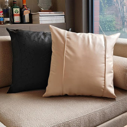 Faux Leather Throw Pillow Covers 18X18 Inch Beige Outdoor Modern Farmhouse Solid Decorative Pillow Covers for Room Couch Living Bedroom Bed Sofa