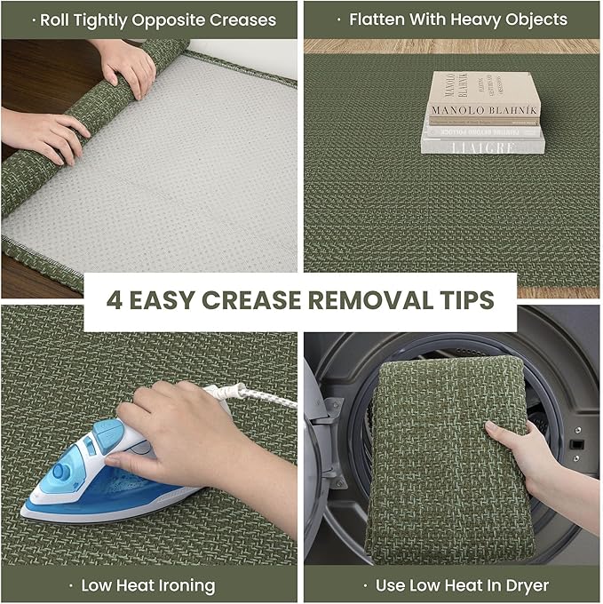 IOHOUZE Washable Runner Rug 2x5 Non Slip Runners for Hallways Entryway Runner Indoor, Kitchen Throw Rug Woven Cotton Floor Carpet for Hall Entrance Bedroom, Olive Green/Dusty Green