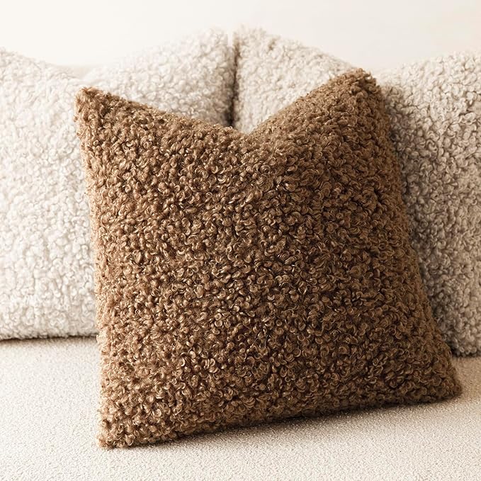 Foindtower Set of 2 Curly Teddy Wool Pillow Covers Decorative Boucle Textured Lumbar Throw Pillow Faux Fur Sherpa Pillowcases Sheepskin Fuzzy Cushion Case for Sofa Bedroom Car 12"x20" Dark Bronze