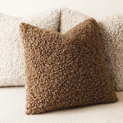 Foindtower 2 Pieces 16x16 Inch Dark Bronze, Faux Fur Throw Pillow Cover Accent Sherpa Furry Pillow Covers Fuzzy Soft Pillowcases Cozy Sheepskin Decorative Fleece Cushion Case for Bed Couch Living Room