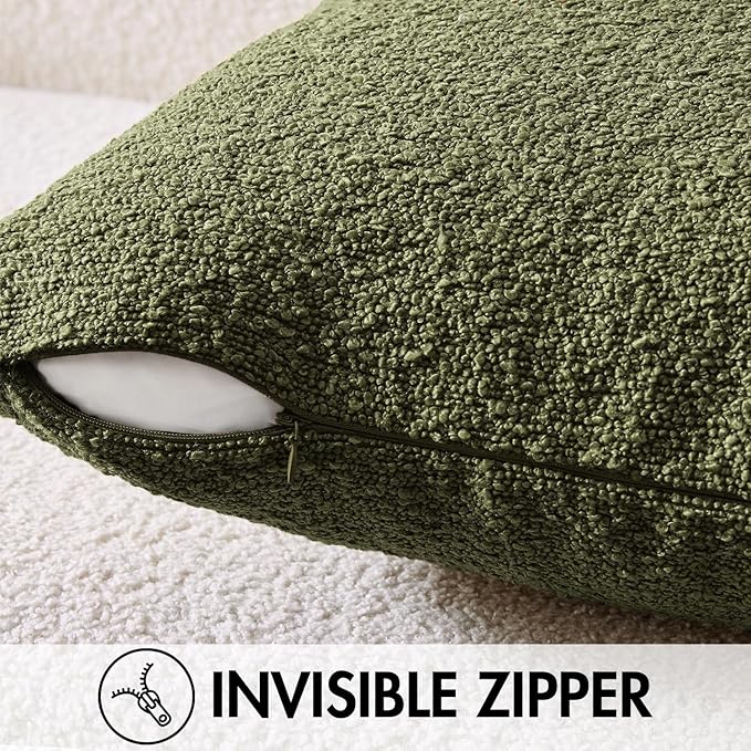 ANRODUO Pack of 2 Textured Boucle Throw Pillow Covers Soft Moss Green Decorative Accent Solid Pillow Cases Cozy Modern Couch Cushion Case for Sofa Bedroom Living Room Spring Home Decor, 18 x 18 Inch