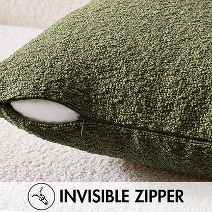 ANRODUO Pack of 2 Textured Boucle Throw Pillow Covers Soft Moss Green Decorative Accent Solid Pillow Cases Cozy Modern Couch Cushion Case for Sofa Bedroom Living Room Spring Home Decor, 18 x 18 Inch