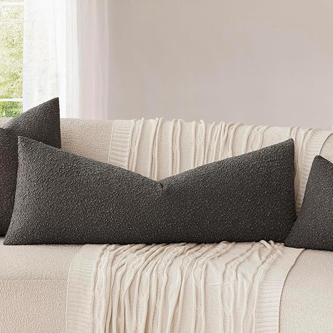 Foindtower Decorative Textured Boucle Throw Pillow Covers Accent Solid Pillow Cases Neutral Long Body Lumbar Couch Cushion Case for Chair Sofa Bedroom Living Room Home Decor 14x36 Inch,1PC,Dark Brown