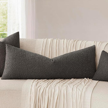 Foindtower Decorative Textured Boucle Throw Pillow Covers Accent Solid Pillow Cases Neutral Long Body Lumbar Couch Cushion Case for Chair Sofa Bedroom Living Room Home Decor 14x36 Inch,1PC,Dark Brown