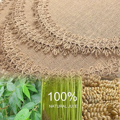 FunWheat Burlap Round Braided Placemats Set of 12 for Dining Tables 15 Inch Heat Resistant Jute Table Mats Farmhouse Woven Fabric Natural Place mats (Brown Jute Lace)