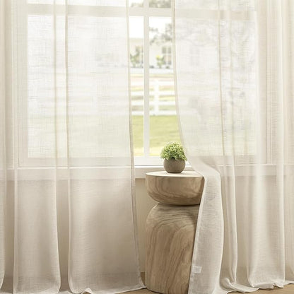 Joydeco Sheer Curtains 84 Inches Long, White Curtains for Living Room 2 Panels Set, Linen Curtains Window Privacy Assured with Light Filtering(W52 x L84 Inch,Linen)