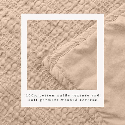 Great Bay Home King Size Taupe 100% Cotton Honeycomb Waffle Quilt and Sham Set - Garment Washed, Waffle Weave Like Texture, Lightweight 3-Piece Bedding Set (Cappuccino)