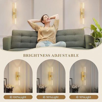 camuucci Battery Operated Gold Wall Sconces Set of 2 Rechargeable Battery Powered Wall Light with 18000mAh Not Hardwired Dimmable Wall Lamp Fixtures for Bedroom Living Room 15.3 Inches