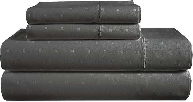 LANE LINEN 100% Egyptian Cotton Sábanas Full Size, Soft & Comfy Natural Cooling Mercerized Cotton Sheets Full Size, No Pill Fade Resistant 15" Deep Pocket Jaquard Swiss Dot - Charcoal