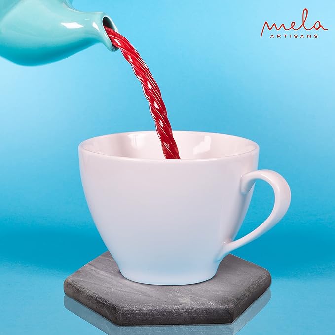 Mela Artisans Set of 4 Hand Crafted Marble Coasters - Sleek Black, Hexagon | Coffee Table Decor | Absorbent Keeping Surfaces Dry & Safe | Ideal for Wine Glasses, Water Cups or Beer Mugs