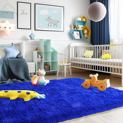 Super Fluffy Rug for Bedroom, 4x6 Shag Fuzzy Area Rug for Living Room Bedroom, Plush Soft Carpet for Girls Boys Kids, Non Slip Throw Rugs for Dorm, Modern Home Decor Aesthetic, Royal Blue