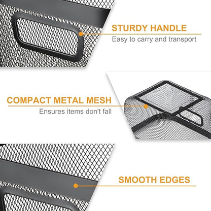 6 Pack Metal Mesh Basket with Hollow Handles Black Wire Storage Bin for Organizing Stackable Metal Fine Mesh Basket for Pantry Bathroom Kitchen Cabinets Shelves