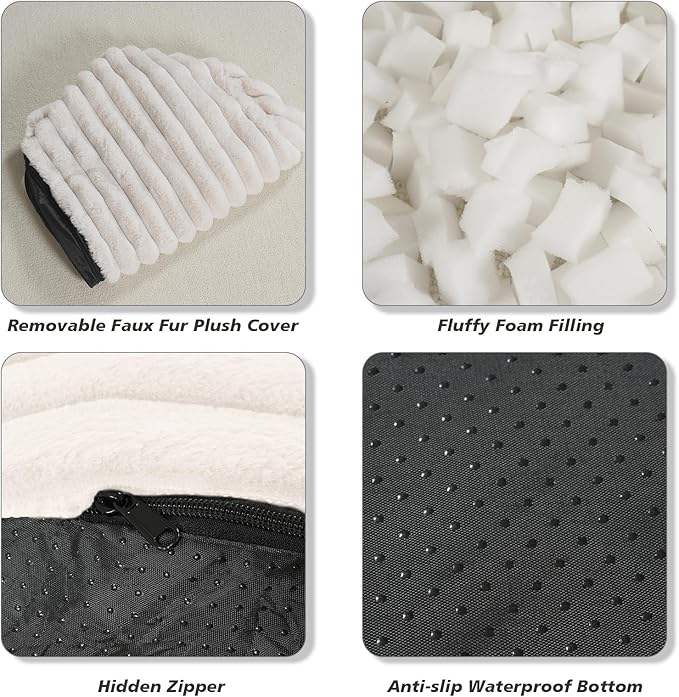 Pouf Ottoman Stuffed Round for Foot Rest, Faux Fur Poufs with Foam Chunk Filling, Storage Ottoman Pouf Foot Stool Cushion, 20 X 15 Inch Floor Chair for Living Room Bedroom Home Decor, Beige