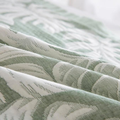 100% Cotton Muslin Jacquard 3 Piece Quilt Set Tropical Monstera Leaf Print, Soft 3 Layers Gauze Bed Cover Reversible Bedspread Coverlet Breathable Lightweight Bedding Set, King