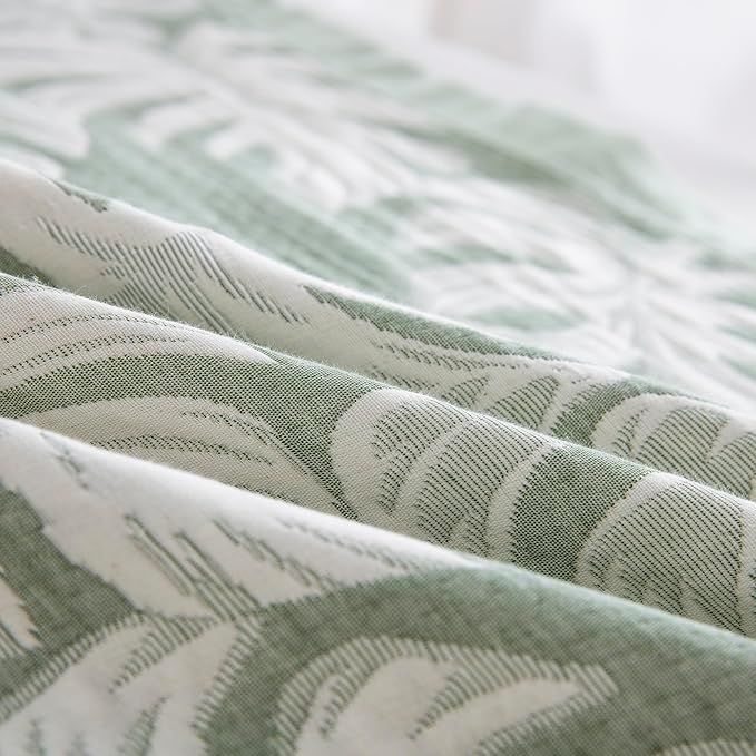 100% Cotton Muslin Jacquard 2 Piece Quilt Set Tropical Monstera Leaf Print, Soft 3 Layers Gauze Bed Cover Reversible Bedspread Coverlet Breathable Lightweight Bedding Set, Twin