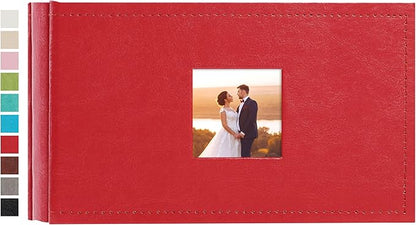 potricher Small Photo Album 4x6 100 Photos Leather Cover Picture Book with 100 Horizontal Pockets for Family Wedding Anniversary and Baby (Red)