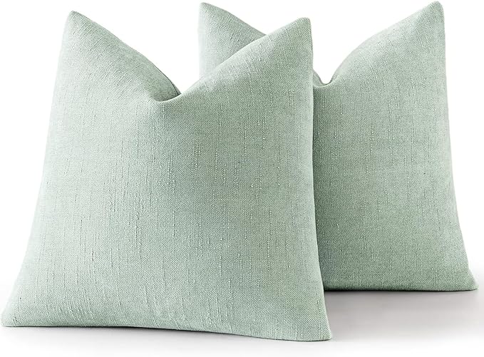 MIULEE Pack of 2 Decorative Throw Pillow Covers Soft Chenille Throw Pillows Solid Textured Cushion Covers for Spring Couch Sofa Bedroom Living Room 20x20 Inch, Light Green