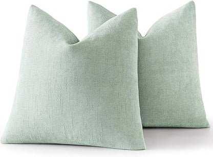 MIULEE Pack of 2 Decorative Throw Pillow Covers Soft Chenille Throw Pillows Solid Textured Cushion Covers for Spring Couch Sofa Bedroom Living Room 20x20 Inch, Light Green