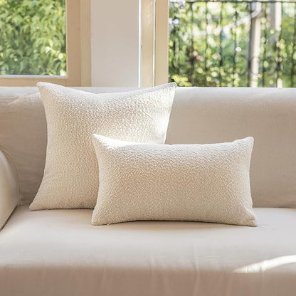 GEEORY Decorative Throw Pillow Covers 18x18 Inch Pack of 2,Textured Boucle Neutral Cushion Cases for Bed Couch Sofa, Accent Modern Farmhouse & Minimalist Home Decor (Cream) GE02-18