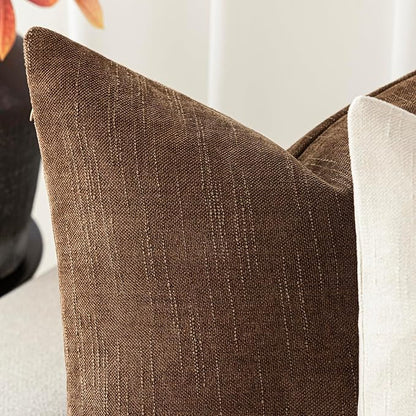 Foindtower Set of 2 Soft Textured Chenille Throw Decorative Pillow Covers Square Accent Solid Cushion Cover Cozy Neutral Farmhouse Pillow Case for Couch Sofa Bedroom Living Room 24x24 Inch,Dark Bronze