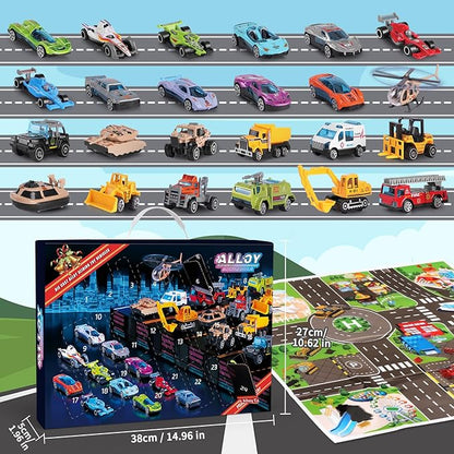 24 PCS Play Vehicles Advent Calendar, 24 Days of Surprises Toys Box, Christmas Countdown Advent Calendars for Kid Boys