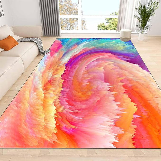 Modern Abstract Washable Non-Slip Large Colorful Swirling Water Wave 3x4ft Rugs for Living Room, Bedroom, Dining Room, Kitchen, Office