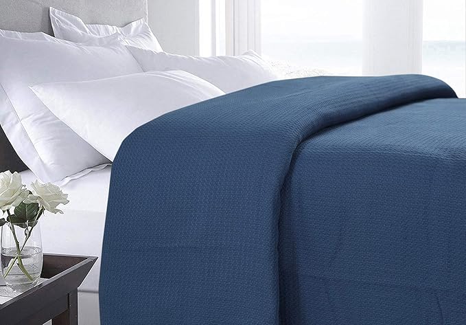 DOLLCENT 100% Cotton Twin Size Blanket for Bed, Premium Soft Combed Lightweight Blankets, Washed Breathable Cozy Bed Throw Blanket, Navy Twin Cotton Blankets for All Season: Navy (66"x90")